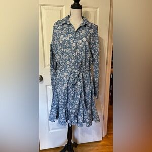 Chaps Blue Floral Midi Shirt Dress